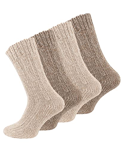 VCA 4 Paar Norwegersocken (Wollsocken), Stricksocken für Damen und Herren, Braun/Beige, Gr. 43-46 von VCA