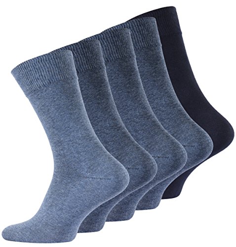 VCA 5 Paar Herren Baumwoll Business Socken in verschieden Jeansblau-Tönen von VCA