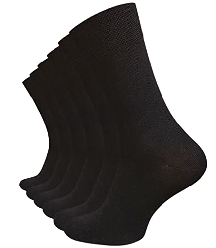 VCA 6 Paar Herren Diabetiker Socken, Ohne Gummibund, Baumwolle, handgekettelte druckfreie Spitze (39/42, schwarz) von VCA