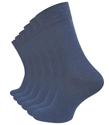 VCA 6 Paar Herren Diabetiker Socken, Ohne Gummibund, Baumwolle, handgekettelte druckfreie Spitze Gr.43-46 blau von VCA