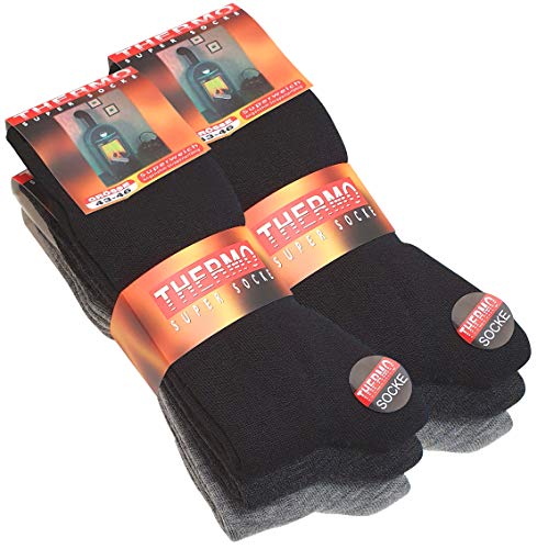 VCA 6 Paar Herren THERMO Socken Vollfrottee, UNI schwarz, anthrazit und grau, Gr. 39-42 von VCA