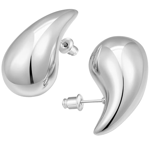 Gold Chunky Ohrringe Dicke 14K vergoldet Teardrop Wassertropfen Ohrringe für Frauen Mädchen (BB-Argento) von VCCKNB JEWELRY