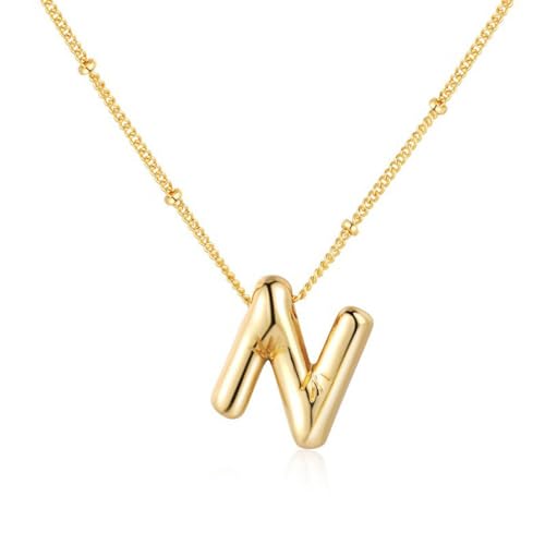 VCCKNB JEWELRY Initialen-Halsketten für Frauen und Mädchen, 14 Karat vergoldet, Buchstaben-Anhänger-Halskette von A-Z, Monogramm-Halsketten, Alphabet-Anfangsschmuck, zierliche, trendige (Gold-N) von VCCKNB JEWELRY