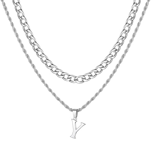 Erste Halskette für Männer, A-Z-Buchstaben Halskette 316L Edelstahl Kubanische Verknüpfungskette Schicht Alphabe Anhänger Halskette für Freundesliebhaber Valentines Geschenk (Y-Silber Y) Erste Halskette für Männer, A-Z-Buchstaben Halskette 316L Edelstahl Kubanische Verknüpfungskette Schicht Alphabe Anhänger Halskette für Freundesliebhaber Valentines Geschenk (Y-Silber Y) von VCCKNB JEWELRY