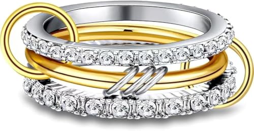 VCCKNB JEWELRY Mehrgliedriger Ring, Ewigkeits-Statement-Ring, klobiger Gold-Verbinderring, ineinandergreifender Dreifaltigkeits-Gliederring mit CZ-Zirkonia-Set (Silber, 11) von VCCKNB JEWELRY