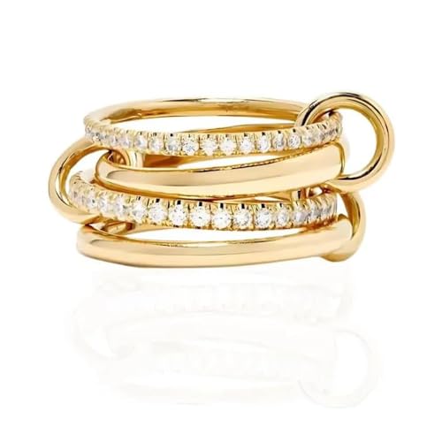 VCCKNB JEWELRY Stapelbare Ringe aus Gold und Silber für Damen, mehrere Glieder, verbundene Ringe, klobiger, ineinandergreifender Ewigkeits-Statement-Ring, Daumenring, anlaufgeschützt (A-Gold, 54) von VCCKNB JEWELRY