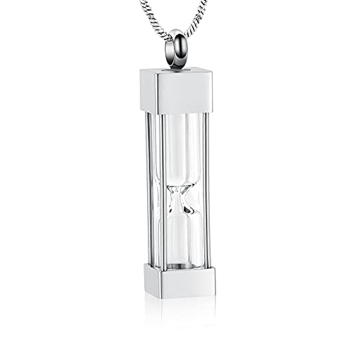 Glas Sanduhr Kremation Schmuck für Asche Container Fläschchen Urne Halskette Anhänger Edelstahl Zylinder Flasche Memorial Kremation Keepsake Schmuck für Frauen / Männer von VCCWYQK