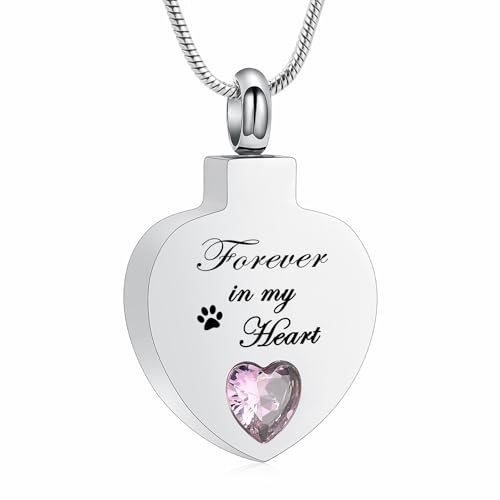 Kristall Herz Urne Halskette für Asche für Frauen Birthstone Einäscherung Schmuck Medaillon Edelstahl Memorial Keepsake Anhänger - für immer in meinem Herzen von VCCWYQK