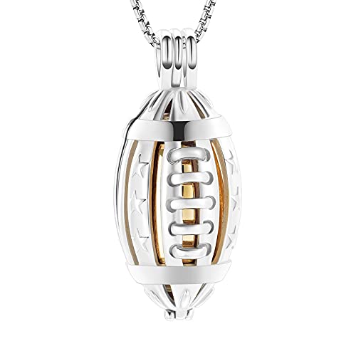 VCCWYQK American Football Einäscherung Medaillon Halskette für Asche von geliebten Menschen Edelstahl Memorial Urne Schmuck Frauen Männer Keepsake Mode Halskette (A-4) von VCCWYQK