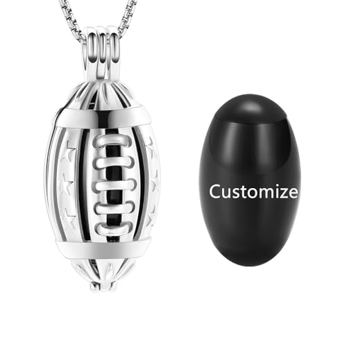 VCCWYQK American Football Einäscherung Medaillon Halskette für Asche von geliebten Menschen Edelstahl Memorial Urne Schmuck Frauen Männer Keepsake Mode Halskette von VCCWYQK