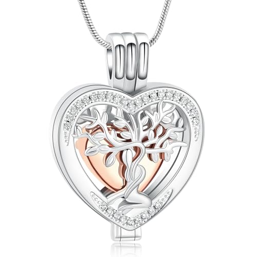 VCCWYQK Baum des Lebens Herz Urne Halskette für Asche für Frauen Einäscherung Schmuck Memorial Asche Anhänger Beerdigung Keepsake Geschenk für geliebte Menschen von VCCWYQK