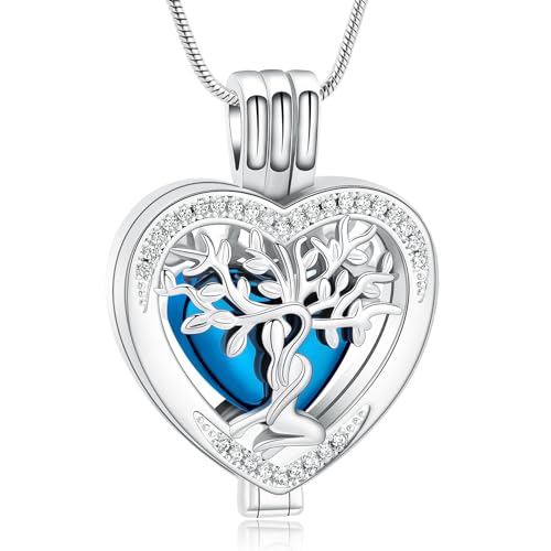 VCCWYQK Baum des Lebens Herz Urne Halskette für Asche für Frauen Einäscherung Schmuck Memorial Asche Anhänger Beerdigung Keepsake Geschenk für geliebte Menschen von VCCWYQK