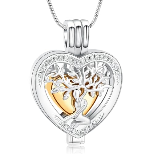 VCCWYQK Baum des Lebens Herz Urne Halskette für Asche für Frauen Einäscherung Schmuck Memorial Asche Anhänger Beerdigung Keepsake Geschenk für geliebte Menschen von VCCWYQK