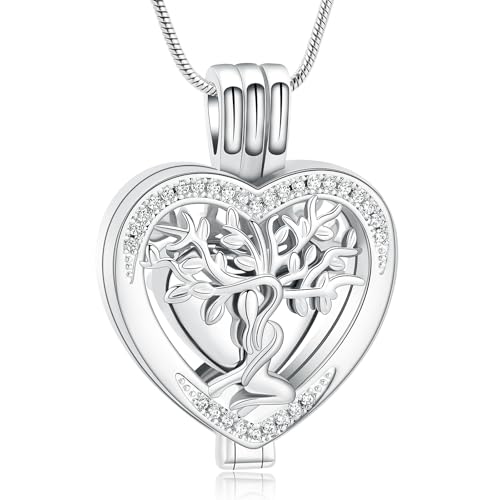 VCCWYQK Baum des Lebens Herz Urne Halskette für Asche für Frauen Einäscherung Schmuck Memorial Asche Anhänger Beerdigung Keepsake Geschenk für geliebte Menschen von VCCWYQK