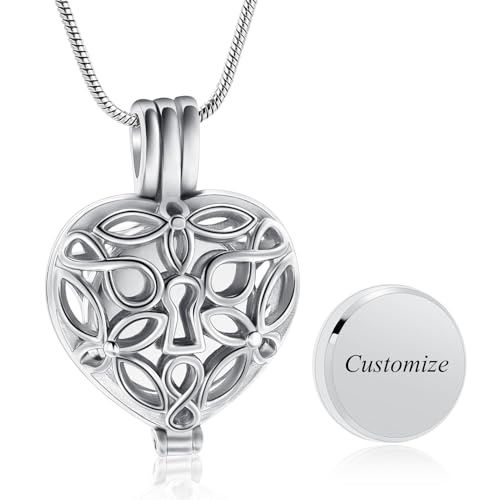 VCCWYQK Baum des Lebens Herz Urne Halskette für Asche mit hohlen Fläschchen Zylinder Kremation Schmuck Keepsake Memorial Lockets für Frauen Männer Haustier Asche Halter von VCCWYQK
