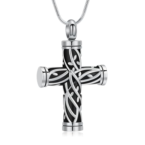 VCCWYQK Baum des Lebens Kreuz Urne Halskette für Männer Frauen Edelstahl Kremation Schmuck für Asche Keepsake Asche Anhänger von VCCWYQK