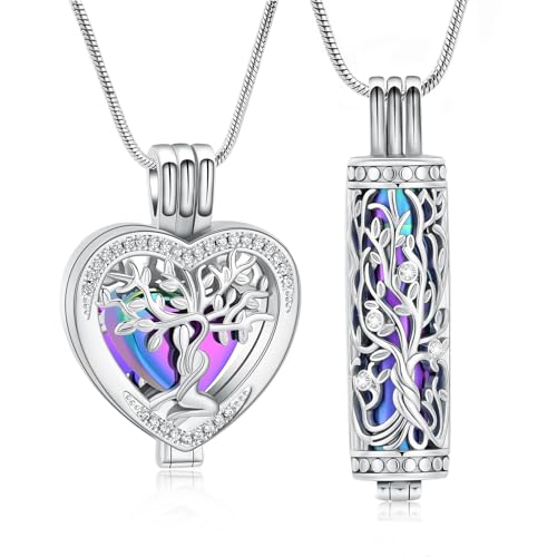 VCCWYQK Baum des Lebens Urne Halskette für Asche Einäscherung Schmuck mit hohlen Fläschchen Zylinder Keepsake Memorial Lockets Asche Halter für Frauen Männer Haustier (Bunt-2pc) von VCCWYQK