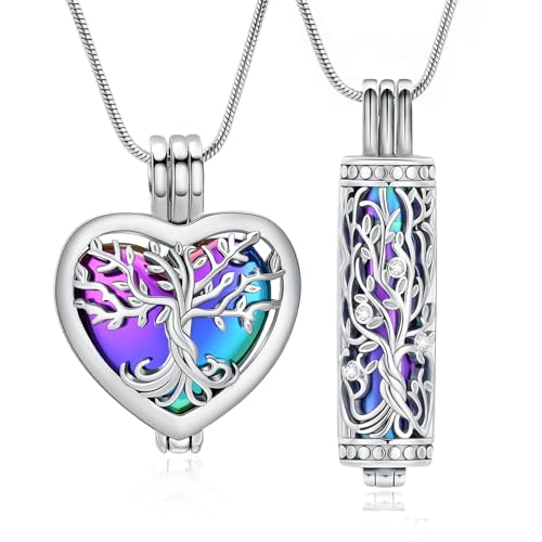 VCCWYQK Baum des Lebens Urne Halskette für Asche Einäscherung Schmuck mit hohlen Fläschchen Zylinder Keepsake Memorial Lockets Asche Halter für Frauen Männer Haustier von VCCWYQK