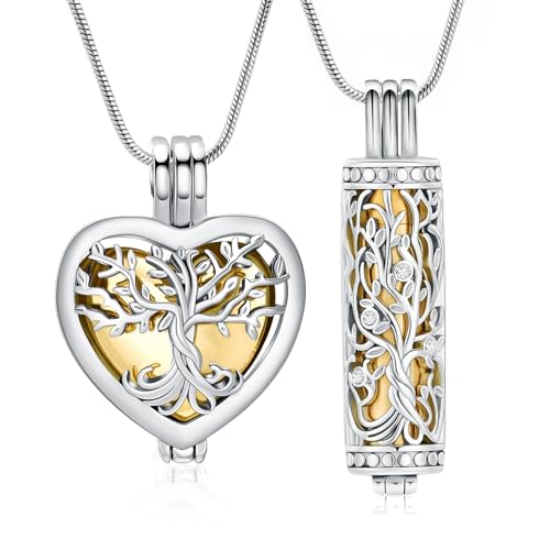 VCCWYQK Baum des Lebens Urne Halskette für Asche Einäscherung Schmuck mit hohlen Fläschchen Zylinder Keepsake Memorial Lockets Asche Halter für Frauen Männer Haustier von VCCWYQK