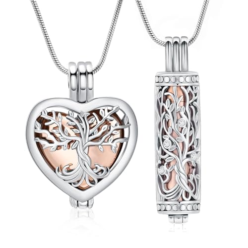 VCCWYQK Baum des Lebens Urne Halskette für Asche Einäscherung Schmuck mit hohlen Fläschchen Zylinder Keepsake Memorial Lockets Asche Halter für Frauen Männer Haustier von VCCWYQK