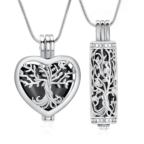 VCCWYQK Baum des Lebens Urne Halskette für Asche Einäscherung Schmuck mit hohlen Fläschchen Zylinder Keepsake Memorial Lockets Asche Halter für Frauen Männer Haustier von VCCWYQK