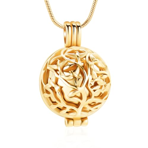 VCCWYQK Baum des Lebens Urne Halskette für Asche für Frauen Männer Hollow Heart Keepsake Urne Locket Anhänger Gedenk-Schmuck mit Mini-Kugel von VCCWYQK