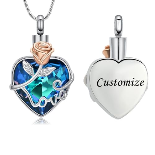 VCCWYQK Herz Einäscherung Schmuck für Asche Blume Urne Halskette mit Kristall w/Trichter Füller Memorial Keepsake Schmuck für Frauen Mädchen (Z-Anpassen) von VCCWYQK