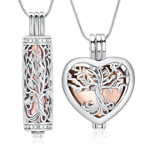 VCCWYQK Herz Urne Halsketten für Asche für Frauen Einäscherung Schmuck Blume Memorial Mini Keepsake Asche Hollow Anhänger (C-Rose-2pc) von VCCWYQK