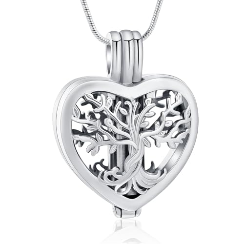 VCCWYQK Baum des Lebens Urne Halsketten für Asche Herzform Kremation Schmuck Memorial Keepsake Schmuck für Frauen Männer (Stahl) von VCCWYQK