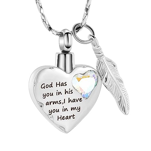 VCCWYQK Herz-Urnen-Halskette für Asche Edelstahl Einäscherungsschmuck für Asche Andenken-Halsketten-Gott hat dich in seinen Armen, ich habe dich in meinem Herzen (B) von VCCWYQK