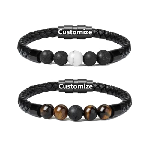 VCCWYQK Kremation Schmuck Lava Stein Urne Armband für Asche für Frauen Männer Chakra Healing Balancing Echtes Leder Memorial Armbänder (C, Customize) von VCCWYQK