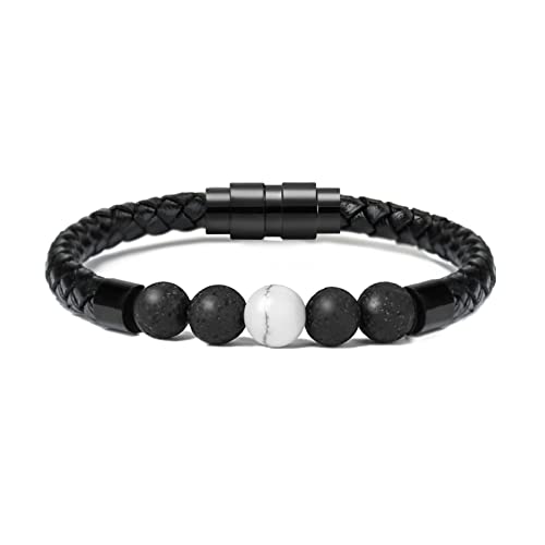 VCCWYQK Kremation Schmuck Lava Stein Urne Armband für Asche für Frauen Männer Chakra Healing Balancing Echtes Leder Memorial Armbänder (B, 20cm) von VCCWYQK