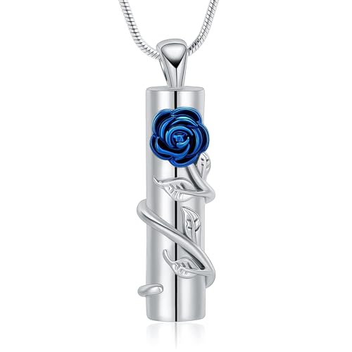 VCCWYQK Kremation Schmuck Rose Blume Urne Halskette mit hohlen Zylinder Kremation Keepsake Urne Anhänger Memorial Lockets für Asche für Frauen Männer (B) von VCCWYQK
