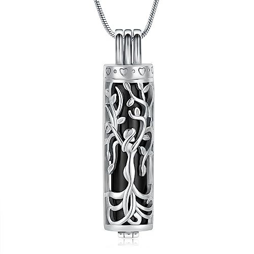 VCCWYQK Kremation Schmuck Urne Halskette für Asche Anhänger Lebensbaum Stammbaummit hohlen Fläschchen Zylinder Kremation Keepsake Memorial Lockets Asche Halter für Frauen Männer Haustier (F) von VCCWYQK
