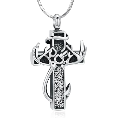VCCWYQK Kreuz Fischhaken Urne Halskette für Asche Einäscherung Schmuck Hirschgeweih Memorial Anhänger Keepsake Geschenke für Männer Frauen Asche-Halter VCCWYQK Kreuz Fischhaken Urne Halskette für Asche Einäscherung Schmuck Hirschgeweih Memorial Anhänger Keepsake Geschenke für Männer Frauen Asche-Halter von VCCWYQK