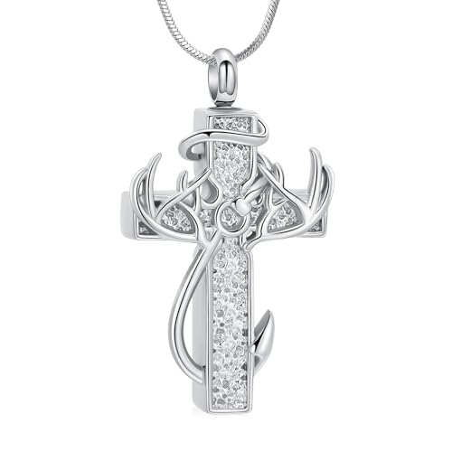 VCCWYQK Kreuz Fischhaken Urne Halskette für Asche Einäscherung Schmuck Hirschgeweih Memorial Anhänger Keepsake Geschenke für Männer Frauen Asche-Halter VCCWYQK Kreuz Fischhaken Urne Halskette für Asche Einäscherung Schmuck Hirschgeweih Memorial Anhänger Keepsake Geschenke für Männer Frauen Asche-Halter von VCCWYQK