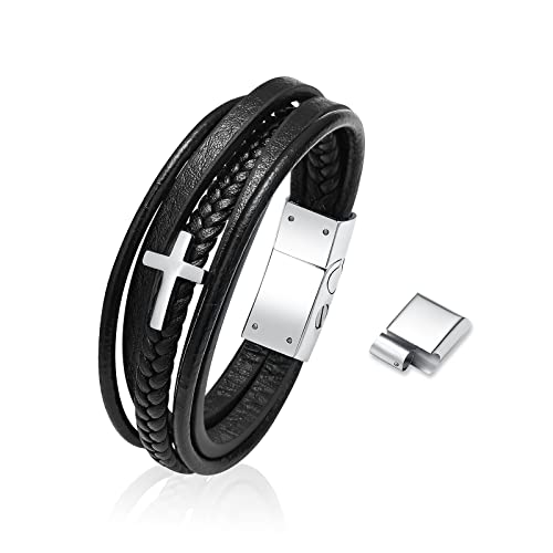 VCCWYQK Kreuz Urne Armband für Asche für Männer Einäscherung Schmuck geflochten Leder geflochtene Seil Double-Row Urne Armband Keepsake Schmuck Manschette Asche Armreif von VCCWYQK