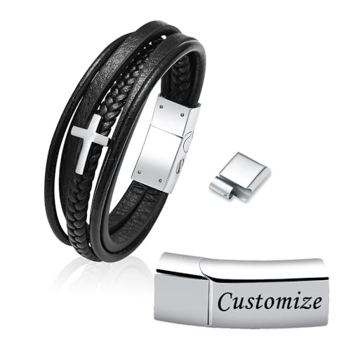 VCCWYQK Kreuz Urne Armband für Asche für Männer Einäscherung Schmuck geflochten Leder geflochtene Seil Double-Row Urne Armband Keepsake Schmuck Manschette Asche Armreif von VCCWYQK