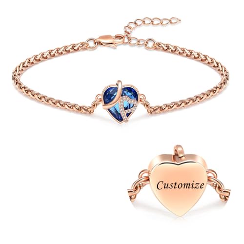 VCCWYQK Kristall Herz Urne Armband für Asche für Frauen Edelstahl Einäscherungsschmuck Einstellbare Link Armreif Memorial Keepsake Geschenk für geliebte Menschen von VCCWYQK