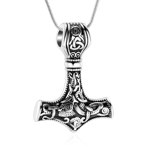 VCCWYQK Mjolnir Thor Hammer Feuerbestattung Schmuck für Asche für Damen Herren Edelstahl Keltischer Knoten Urne Halskette Anhänger für Asche Halter Andenken (B) von VCCWYQK