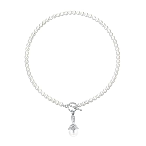 VCCWYQK Perle Kremation Schmuck Halskette für Frauen - Urne Halskette für Asche Frauen Hochzeit und Party Perlenkette 45cm von VCCWYQK