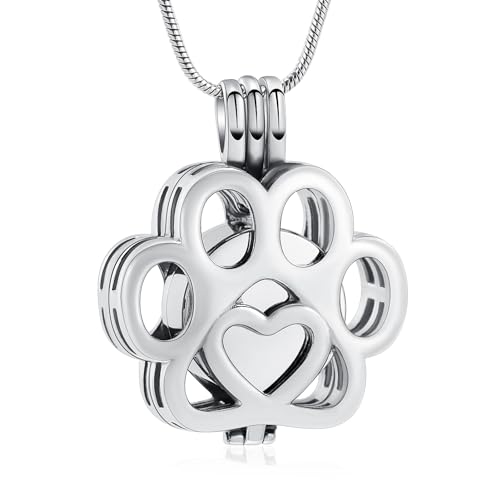 VCCWYQK Pet Urn Halskette für Asche für Hund/Katze Pfote Edelstahl Memorial Locket Urn Halskette innerhalb Mini Fall Keepsake Kremation Schmuck Frauen Männer (D) von VCCWYQK