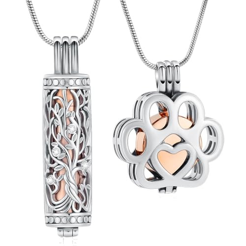 VCCWYQK Pet Urn Halskette für Asche für Hund/Katze Pfote Edelstahl Memorial Locket Urn Halskette innerhalb Mini Fall Keepsake Kremation Schmuck Frauen Männer (Rose-2pc) von VCCWYQK