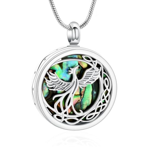VCCWYQK Phönix Urnen Halskette für Asche Edelstahl Einäscherungsschmuck Abalone Muschel keltischer Halbmond Gedenkanhänger für Frauen und Männer geliebte Menschen von VCCWYQK