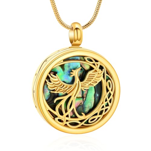 VCCWYQK Phönix Urnen Halskette für Asche Edelstahl Einäscherungsschmuck Abalone Muschel keltischer Halbmond Gedenkanhänger für Frauen und Männer geliebte Menschen von VCCWYQK