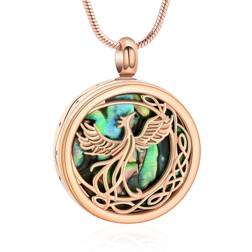 VCCWYQK Phönix Urnen Halskette für Asche Edelstahl Einäscherungsschmuck Abalone Muschel keltischer Halbmond Gedenkanhänger für Frauen und Männer geliebte Menschen von VCCWYQK