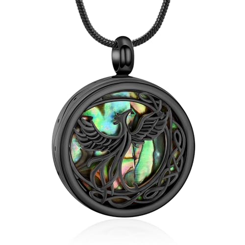 VCCWYQK Phönix Urnen Halskette für Asche Edelstahl Einäscherungsschmuck Abalone Muschel keltischer Halbmond Gedenkanhänger für Frauen und Männer geliebte Menschen von VCCWYQK