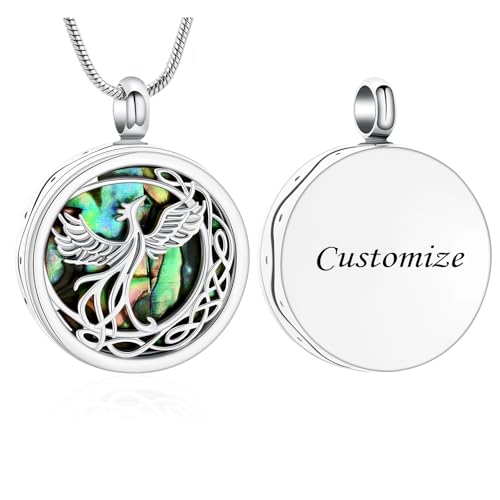 VCCWYQK Phönix Urnen Halskette für Asche Edelstahl Einäscherungsschmuck Abalone Muschel keltischer Halbmond Gedenkanhänger für Frauen und Männer geliebte Menschen von VCCWYQK
