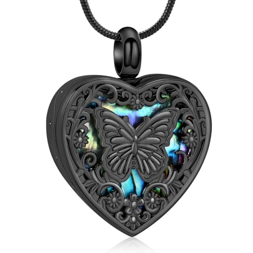 VCCWYQK Schmetterling Herz Urne Halskette für Asche für Frauen Männer Einäscherung Schmuck Edelstahl Abalone Shell Memorial Keepsake Anhänger für geliebte Menschen von VCCWYQK