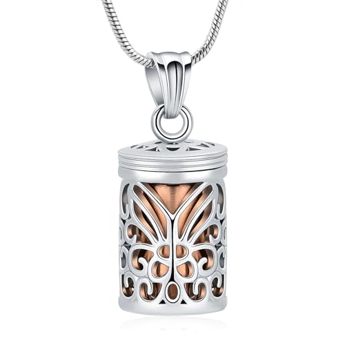 VCCWYQK Schmetterling Hohl Käfig Zylinder Urne Halskette für Asche Einäscherung Schmuck Memorial Locket Anhänger Geliebten Beerdigung Keepsake für Frauen Männer von VCCWYQK